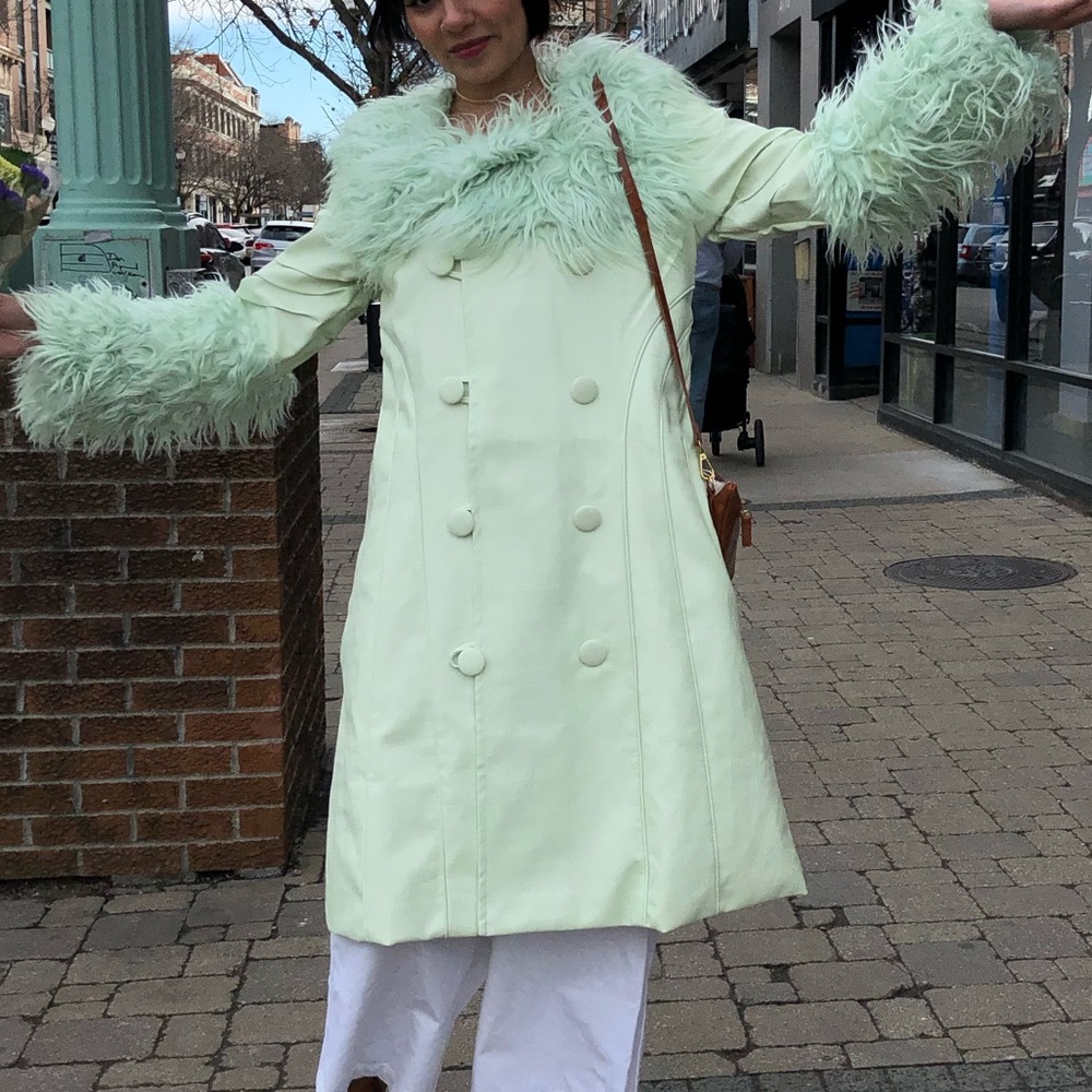 Pistachio Green House of Sunny Vegan Leather Faux Fur Coat